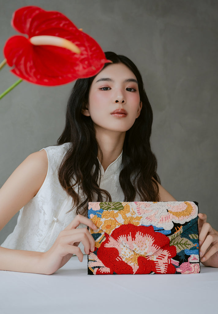 Peonies Beaded HandBag (Preorder)