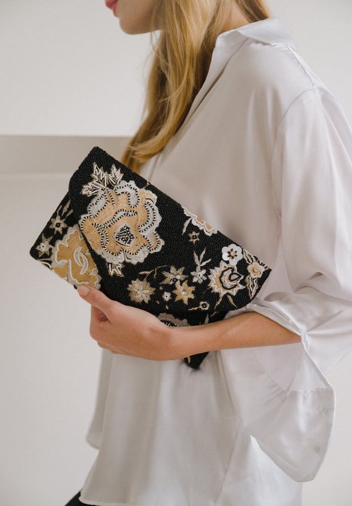 Nightfall Peonies Beaded Crossbody