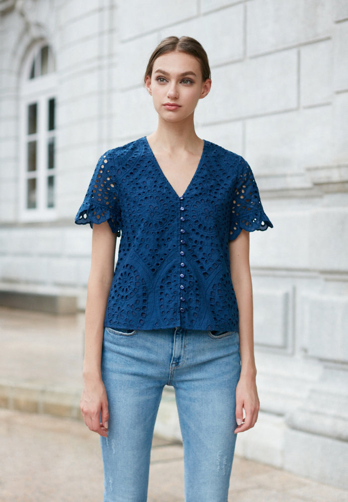 Eyelet V-neck Top