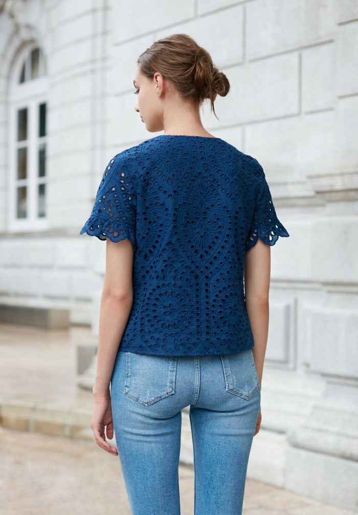 Eyelet V-neck Top
