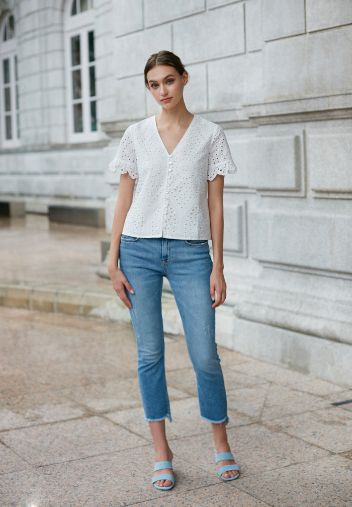 Eyelet V-neck Top (Preorder)