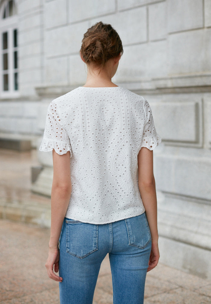 Eyelet V-neck Top (Preorder)