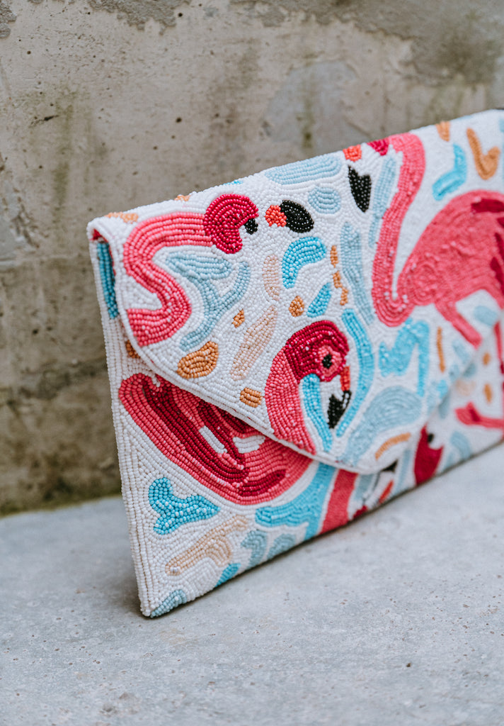 Flamingo Sparkle Beaded Crossbody (Preorder)