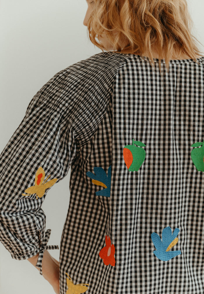 Gingham Embroidered Top