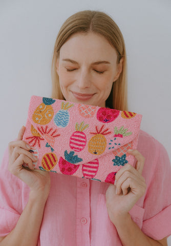 Peonies and Cranes Beaded Crossbody