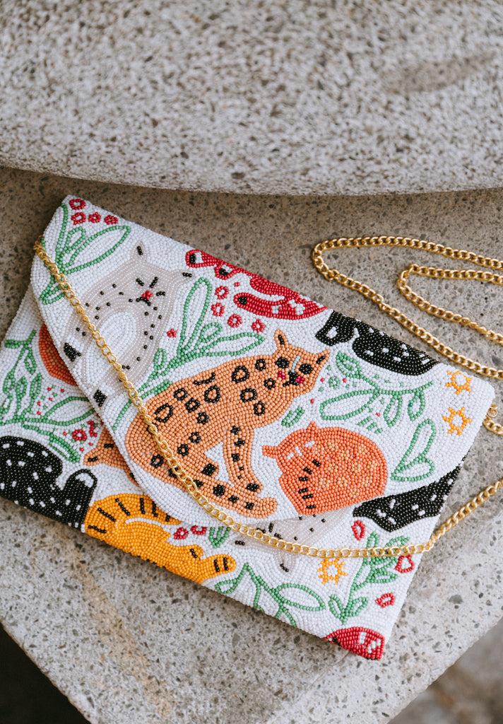 Her Cats Beaded Crossbody